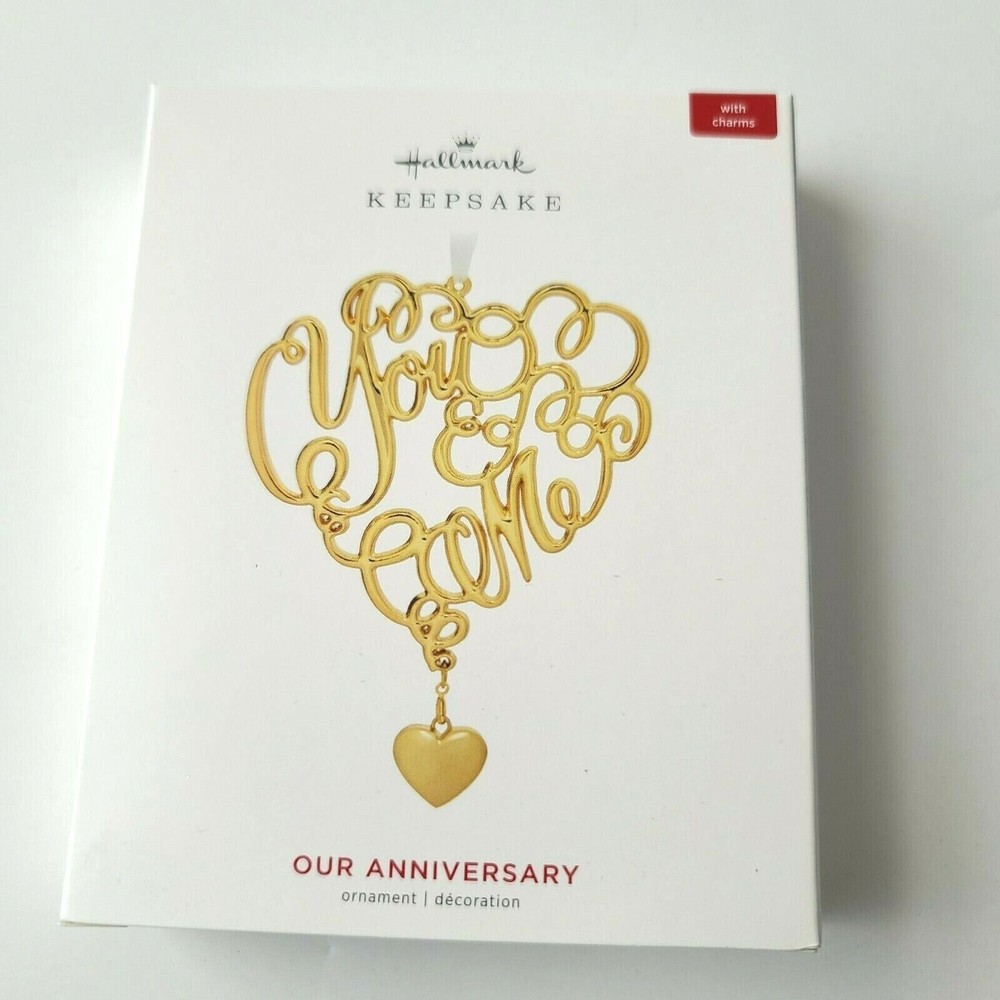 Hallmark Our Anniversary You and Me Metal Keepsake Ornament Goldtone Heart NEW